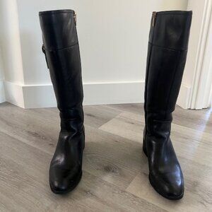 Franco Sarto, Black Leather Riding Boots, Size 7.5 Wide Calf